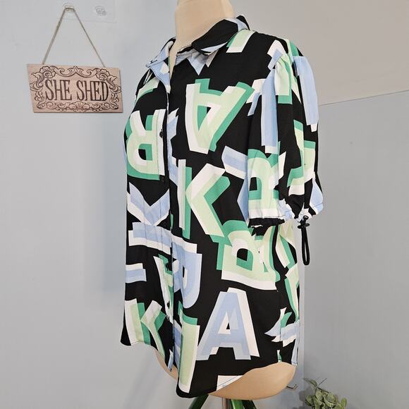 Karl Lagerfeld Top Large Black Spell-out Letter Bungee Short Sleeve Career - Picture 4 of 16